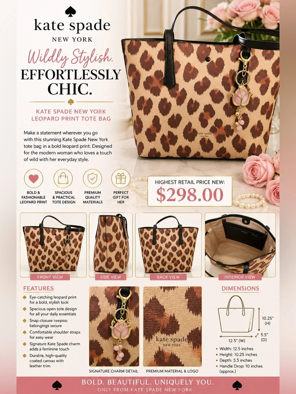 Kate Spade ♠️ New York Leopard Tote NWOT Comes with charm